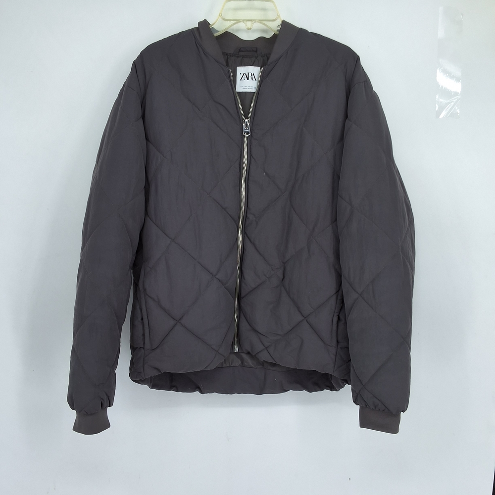 ZARA Large Quilted Gray Bomber Jacket